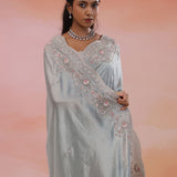 Slate Gray Organza Tissue Saree With Scallop Border