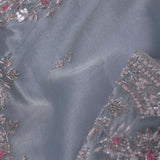 Slate Gray Organza Tissue Saree With Scallop Border