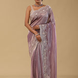 Purple Heart Tissue Saree With Scallop Border