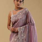 Purple Heart Tissue Saree With Scallop Border