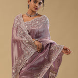Purple Heart Tissue Saree With Scallop Border