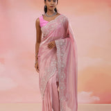 Pastel Rose Organza Tissue Saree With Scallop Border