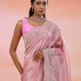 Pastel Rose Organza Tissue Saree With Scallop Border