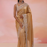 Fawn Organza Tissue Saree With Scallop Border