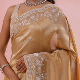 Fawn Organza Tissue Saree With Scallop Border
