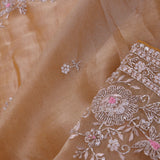 Fawn Organza Tissue Saree With Scallop Border