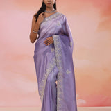 Lavender Purple Organza Tissue Saree With Scallop Border