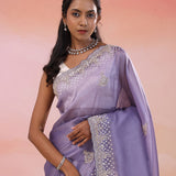 Lavender Purple Organza Tissue Saree With Scallop Border
