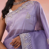 Lavender Purple Organza Tissue Saree With Scallop Border
