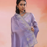 Lavender Purple Organza Tissue Saree With Scallop Border