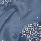 Gray Blue Organza Tissue Saree With Scallop Border