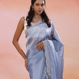 Waikara Gray Organza Tissue Saree With Scallop Border