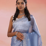 Waikara Gray Organza Tissue Saree With Scallop Border