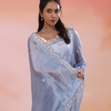 Waikara Gray Organza Tissue Saree With Scallop Border