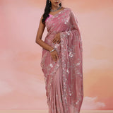 Dull Purple Organza Tissue Saree With Scallop Border