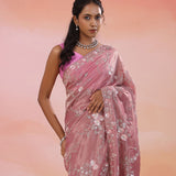 Dull Purple Organza Tissue Saree With Scallop Border