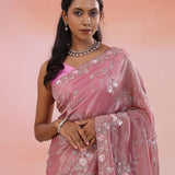 Dull Purple Organza Tissue Saree With Scallop Border