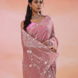 Dull Purple Organza Tissue Saree With Scallop Border