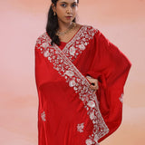 Red Oxide Satin Crepe Saree With Fancy Border