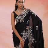 Black Satin Silk Saree With Sequin And Cutdana Work