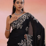 Black Satin Silk Saree With Sequin And Cutdana Work