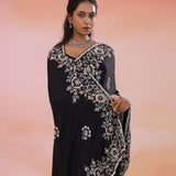 Black Satin Silk Saree With Sequin And Cutdana Work