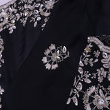 Black Satin Silk Saree With Sequin And Cutdana Work