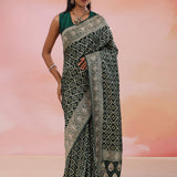 Racing Green Banarasi Georgette Saree With Sequins Work