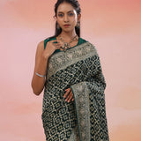 Racing Green Banarasi Georgette Saree With Sequins Work