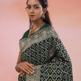 Racing Green Banarasi Georgette Saree With Sequins Work