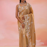 Pale Taupe Georgette Tissue Saree With Scallop Border
