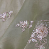 Earthy Sage Green Georgette Tissue Saree With Scallop Border