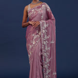 Muted Rose Pink Tissue Saree With Cutdana Work