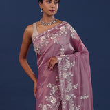 Muted Rose Pink Tissue Saree With Cutdana Work