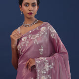 Muted Rose Pink Tissue Saree With Cutdana Work