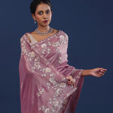 Muted Rose Pink Tissue Saree With Cutdana Work