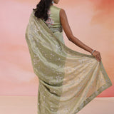 Sage Green Georgette Tissue Saree With Scallop Border