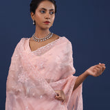 Pastel Soft Pink Organza Saree With Sequin Work
