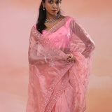 Turkish Pink Organza Tissue Saree With Embroidery Work