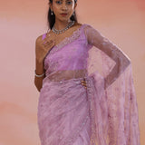 Dusty Lavender Organza Tissue Saree With Embroidery Work