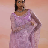 Dusty Lavender Organza Tissue Saree With Embroidery Work
