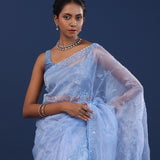 Pastel Blue Organza Saree With Sequin Work