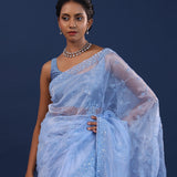 Pastel Blue Organza Saree With Sequin Work