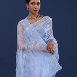 Pastel Blue Organza Saree With Sequin Work