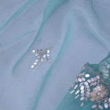 Horizon Blue Cyan Organza Tissue Saree With Scallop Border