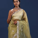 Dusty Green Organza Saree With Sequin Work