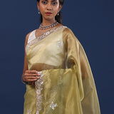 Dusty Green Organza Saree With Sequin Work