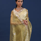 Dusty Green Organza Saree With Sequin Work