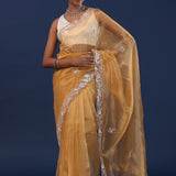 Dusty Yellow Organza Saree With Sequin Work