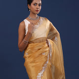 Dusty Yellow Organza Saree With Sequin Work